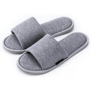 Luxurious Grey Open Toe Slippers for Women – Comfortable Memory Foam Cushioning